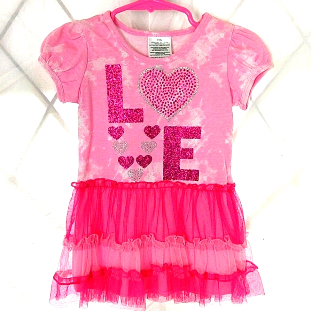 18M Sparkly Pink Love Dress Short Sleeve
